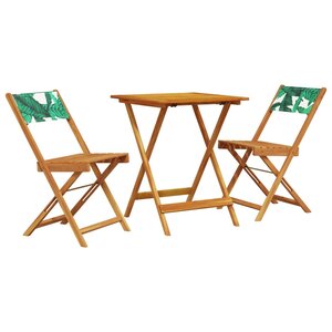 vidaXL Ensemble de bistro 3 Pièces motif de feuilles tissu et bois massif