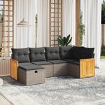 vidaXL Salon de jardin 6 Pièces avec coussins gris résine tressée
