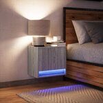 vidaXL Table de chevet murale avec lumières LED sonoma gris