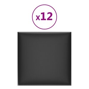 vidaXL Panneaux muraux 12 Pièces Noir 30x30 cm Similicuir 1 08 m²