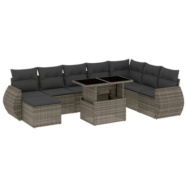 vidaXL Salon de jardin 9 Pièces avec coussins gris résine tressée