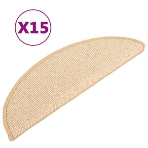 vidaXL Tapis d'escalier 15 pièces 65 x 21 x 4 cm Crème Demi-rond Grand