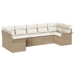 vidaXL Set de canapés de jardin 7 pièces avec des coussins beige en poly rotin.