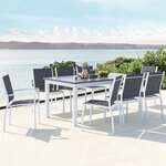 L'Intemporel : Salon de jardin blanc extensible en aluminium 8 places textilène