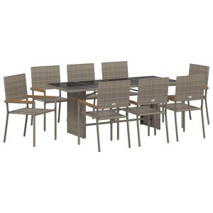 vidaXL Ensemble de salle à manger pour jardin 9 Pièces Gris