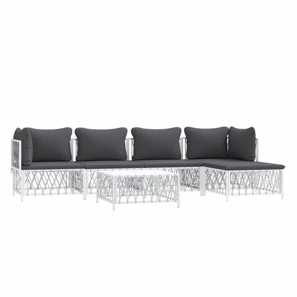 Salon de jardin meuble d'extérieur ensemble de mobilier avec coussins 6 pièces blanc acier 02_0018319