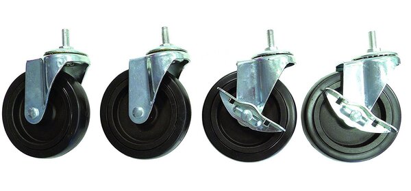 Lot 4 Roues Diam 5 cm dont 2 Freinées Caoutchouc et métal pour étagères Mobi ALBA