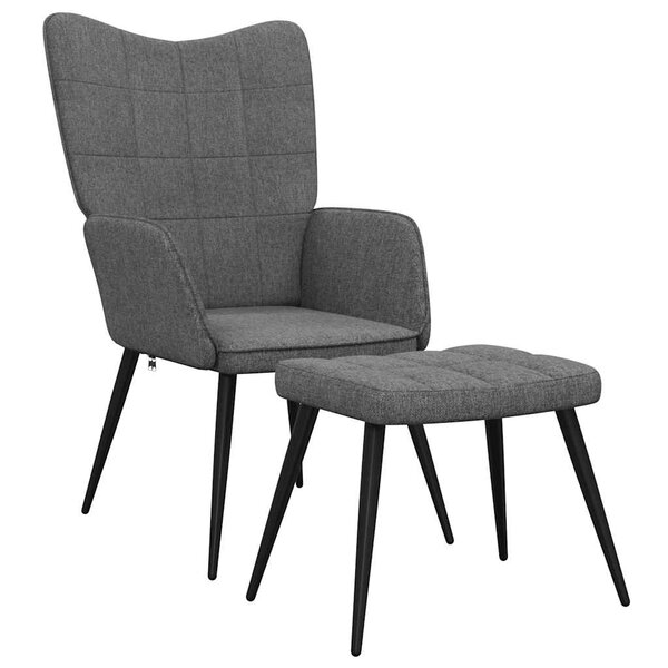 vidaXL Chaise de relaxation avec tabouret Gris foncé Tissu
