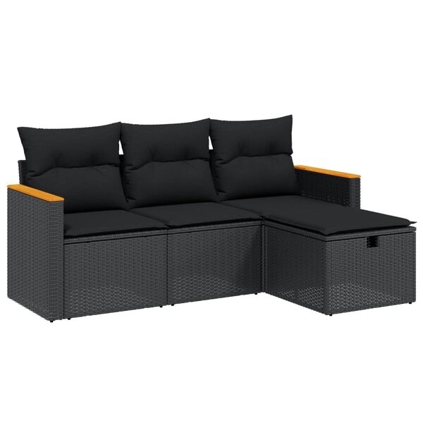 vidaXL Salon de jardin 4 Pièces avec coussins noir résine tressée