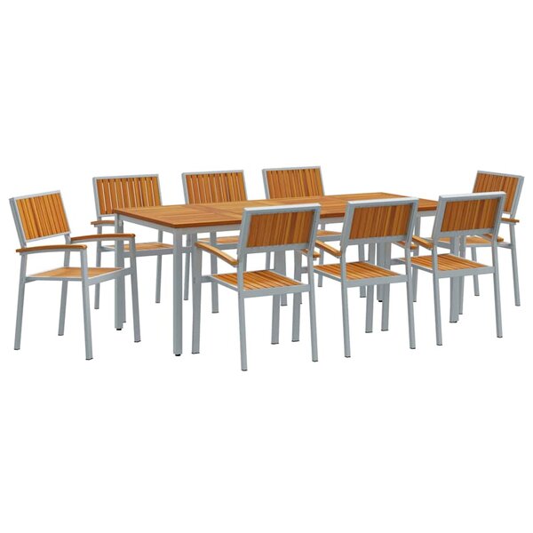 vidaXL Ensemble de salle à manger pour jardin 9 Pièces Gris et marron