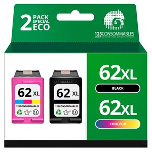 Pack 2 Cartouches compatibles HP 62 XL - SANS NIVEAU