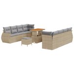 vidaXL Ensemble de jardin 11 pièces   avec coussins beige  en poly rotin et acacia.