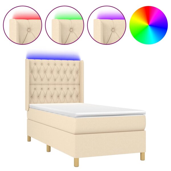 vidaXL Sommier à lattes de lit matelas et LED Crème 100x200 cm Tissu