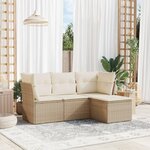 vidaXL Salon de jardin avec coussins 4 Pièces beige résine tressée