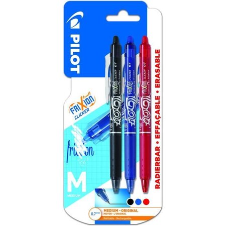 PILOT - Frixion Ball Clicker Moyen - Encre bleue / noire / rouge - x3