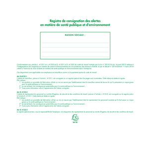 Registre de consignation des alertes de santé publique et d'environnement - A4+ - 20pages EXACOMPTA