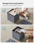 Banc de rangement boîte pliable en velours repose-pieds avec couvercle 31 x 41 x 31 cm capacité de charge 130 kg pour couloir salon gris 12_0004140