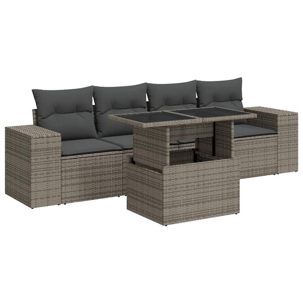 vidaXL Salon de jardin 5 Pièces avec coussins gris résine tressée