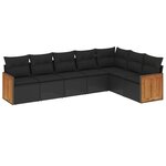 vidaXL Salon de jardin 7 Pièces avec coussins noir résine tressée