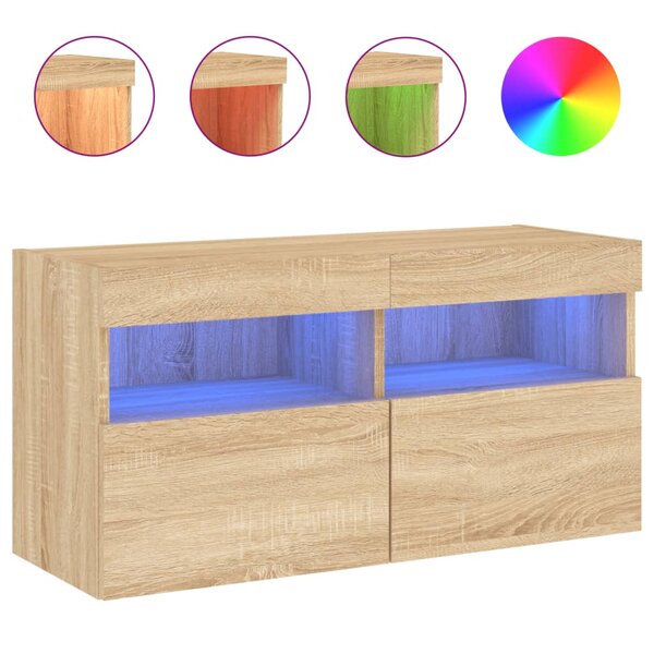 vidaXL Meuble TV mural avec lumières LED chêne sonoma 80x30x40 cm