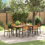 Ensemble de Salle à Manger de Jardin 7 Pièces en Poly Rattan Noir Acacia