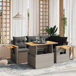 vidaXL Salon de jardin 5 Pièces avec coussins gris résine tressée