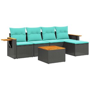 vidaXL Salon de jardin 6 Pièces avec coussins noir résine tressée