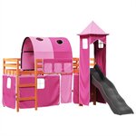 vidaXL Lit mezzanine enfants avec tour rose 90x190 cm bois pin massif