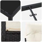 vidaXL Ensemble de salle à manger de jardin de 3 pièces avec coussins noirs en rattan synthétique.