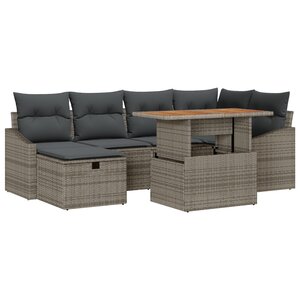 vidaXL Ensemble de canapé de jardin 7 pièces avec coussins gris en poly rattan