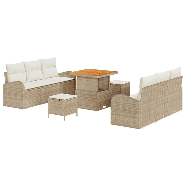 vidaXL Ensemble de canapé de jardin 9 Pièces Beige Poly rotin