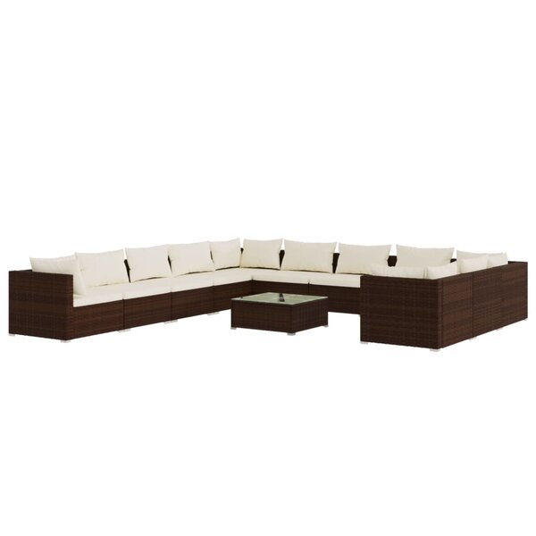 vidaXL Salon de jardin 12 Pièces avec coussins Résine tressée Marron