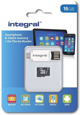 Carte mémoire Micro SD Integral UltimaPro A1 Spécial Tablettes/Smartphones 16 Go + lecteur OTG