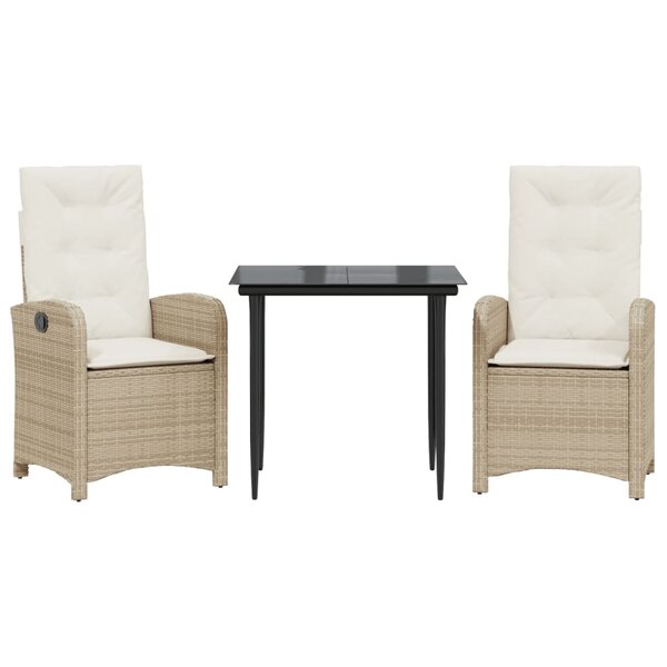 vidaXL Ensemble à manger de jardin et coussins 3 Pièces Beige poly rotin