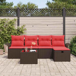 vidaXL Ensemble de canapé de jardin 6 Pièces Marron et rouge polyrotin
