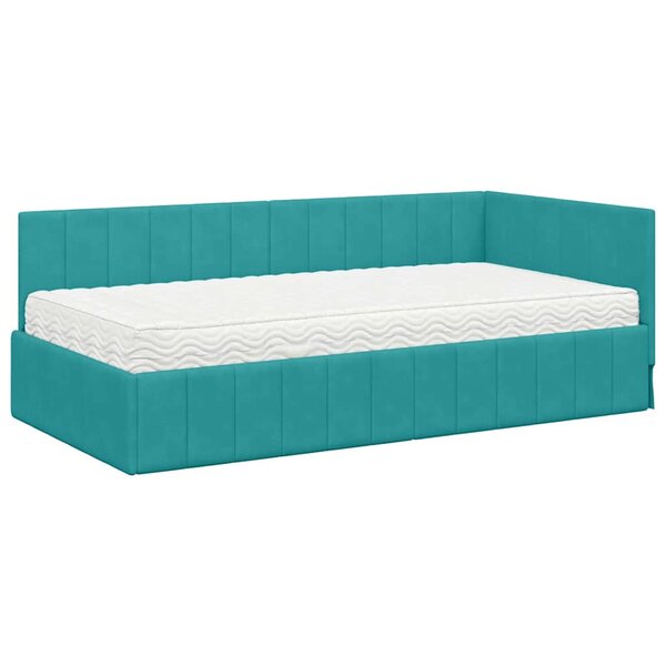 vidaXL Cadre de lit d'angle Turquoise 100 x 200 cm Velours