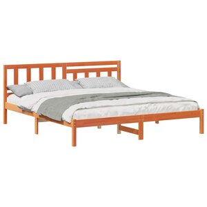 vidaXL Cadre de lit avec tête de lit Brun cire 180 x 200 cm Pin massif