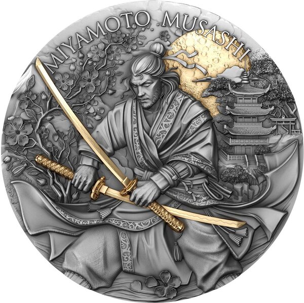 Monnaie MIYAMOTO MUSASHI Legendary Warriors 2 Oz Argent 5$ Niue 2025