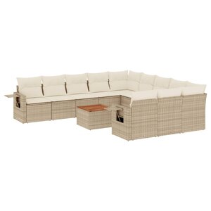 vidaXL Salon de jardin avec coussins 12 Pièces beige résine tressée