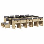 vidaXL Ensemble à manger de jardin et coussins 15 Pièces mélange beige