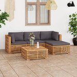 vidaXL Salon de jardin 5 Pièces avec coussin gris foncé bois de teck