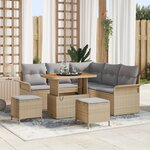 Ensemble de canapé de jardin de 8 pièces vidaXL avec coussins Beige Rotin Poly Acacia