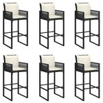 vidaXL Ensemble de bar de jardin 7 Pièces avec coussins noir poly rotin