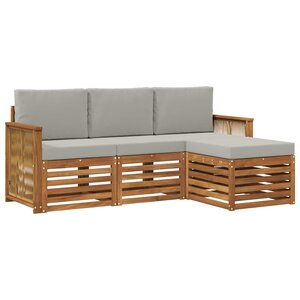 vidaXL Ensemble de canapés d'extérieur 4 Pièces Naturel et gris clair
