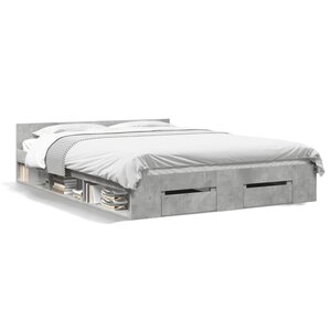 vidaXL Cadre de lit avec tiroirs sans matelas gris béton 135x190 cm
