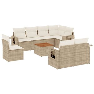 vidaXL Salon de jardin avec coussins 9 Pièces beige résine tressée