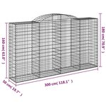vidaXL Paniers à gabions arqués 3 Pièces 300x50x160/180 cm fer galvanisé