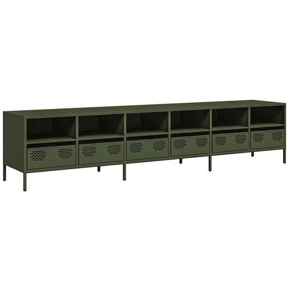 vidaXL Meuble TV vert olive 202x39x43 5 cm acier laminé à froid