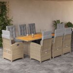 vidaXL Ensemble à manger de jardin et coussins 9 Pièces beige Poly rotin