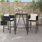 vidaXL Ensemble de bar de jardin 3 Pièces avec coussins noir poly rotin